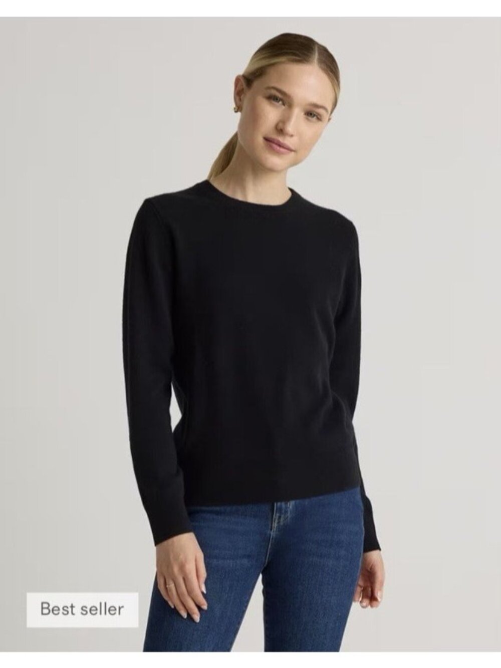 Quince Mongolian Cashmere Crewneck Sweater Black Women's Size L